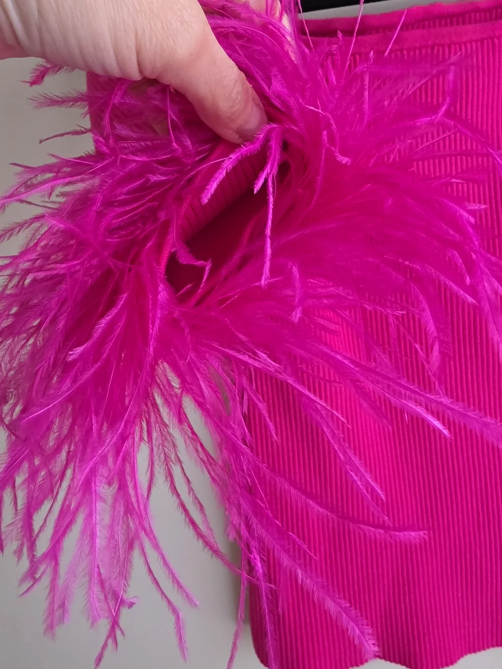 Milly Hot Pink Ribbed Feather Cuff Off-the-Shoulder Sweater EUC - Picture 7 of 13